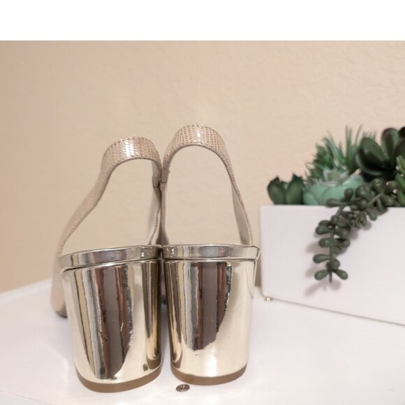 Anne Klein Slingback Open Toe Leather Chunky Heel Pale Gold, Sz 8.5 NWOT - Picture 8 of 13
